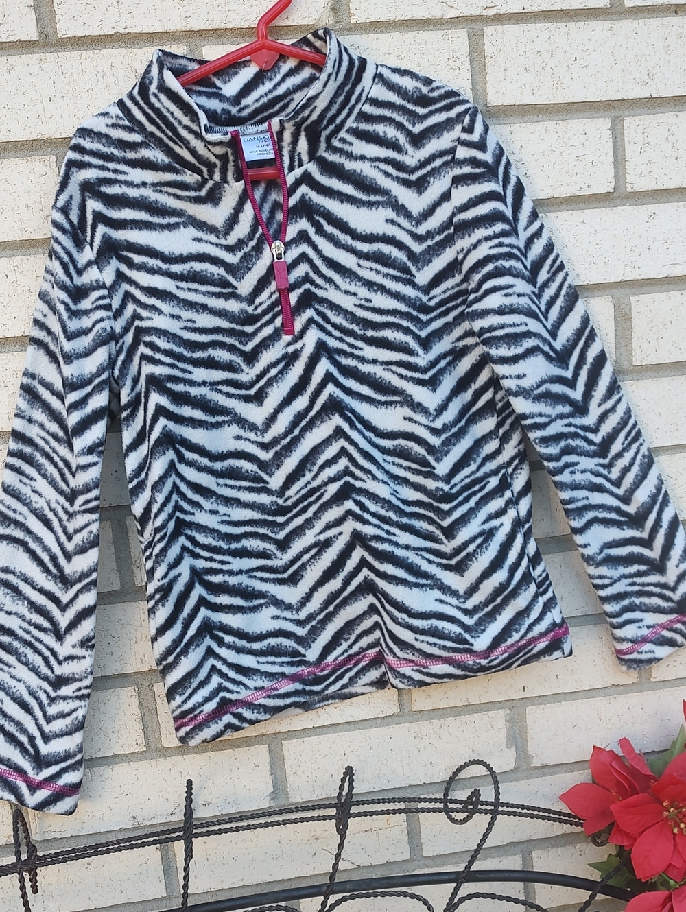 Zebra Print Pullover/ with Pink Trim
